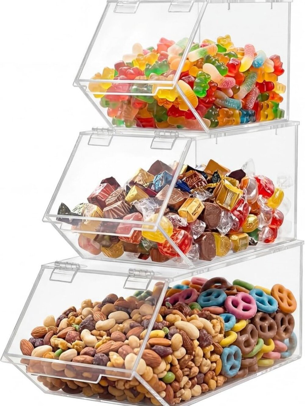 Set of 3 Stackable Acrylic Candy Bins - Versatile Pantry Storage in 3 Sizes